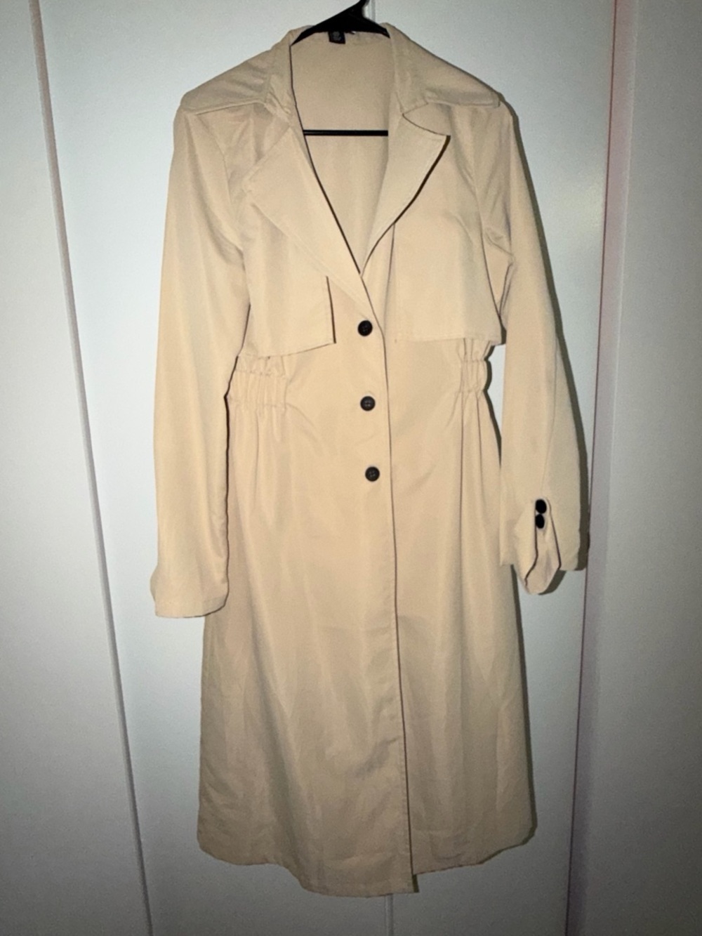Boohoo Cream Longline Trench Coat with Button Front